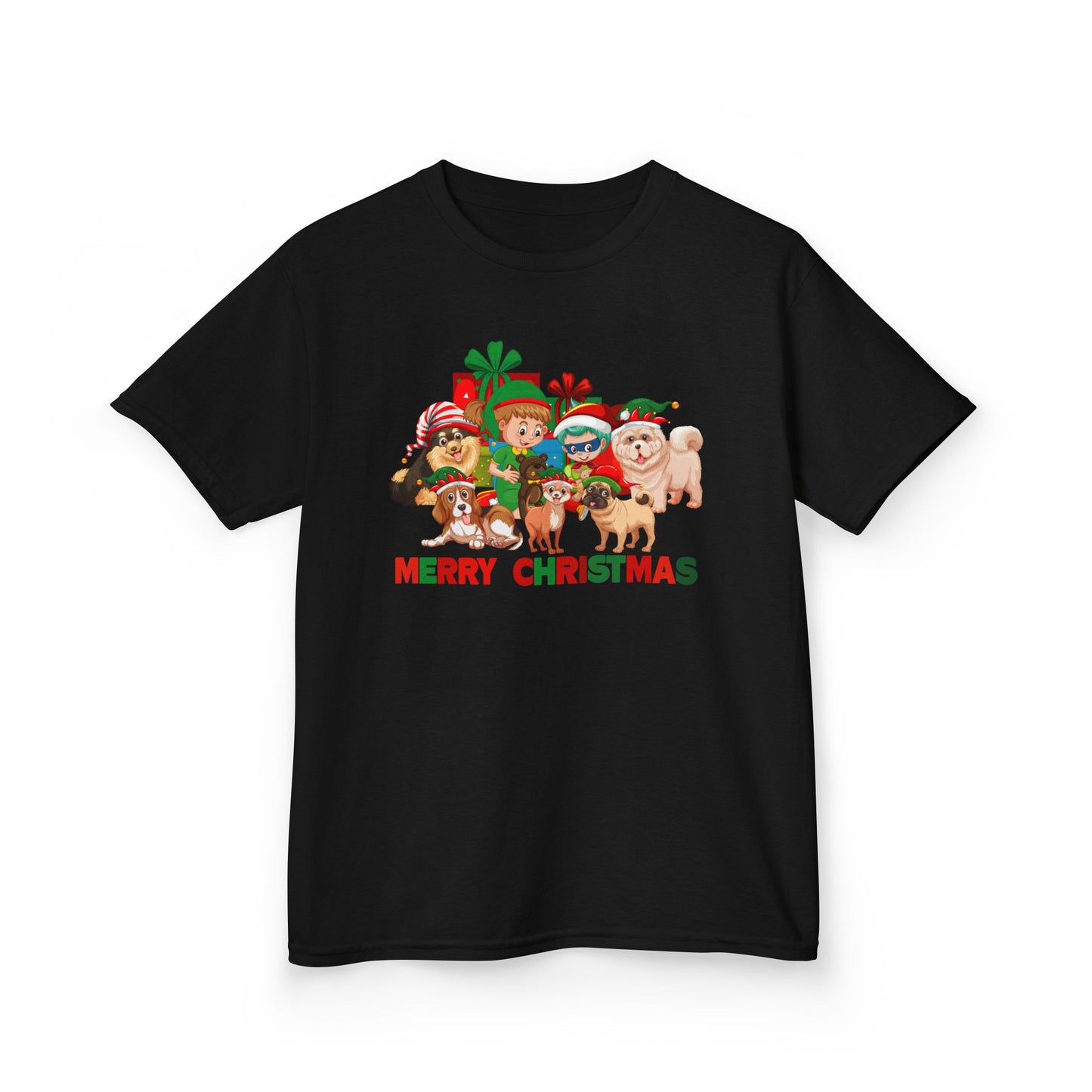Kids Heavy Cotton™ Tee - Christmas with super kiddo pet friends with text - [[{"value":"Wonderwear Kid"}]]