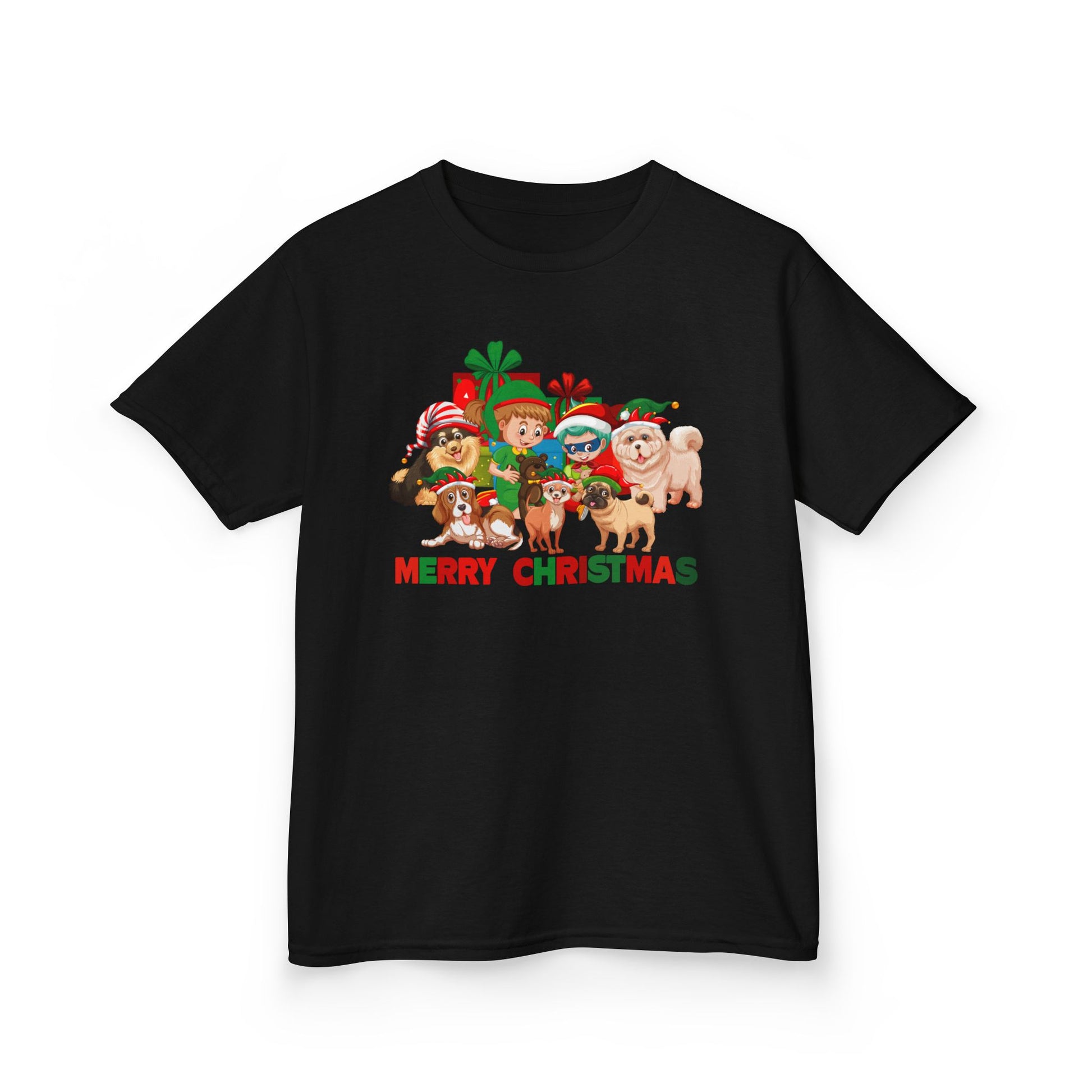 Kids Heavy Cotton™ Tee - Christmas with super kiddo pet friends with text - [[{"value":"Wonderwear Kid"}]]
