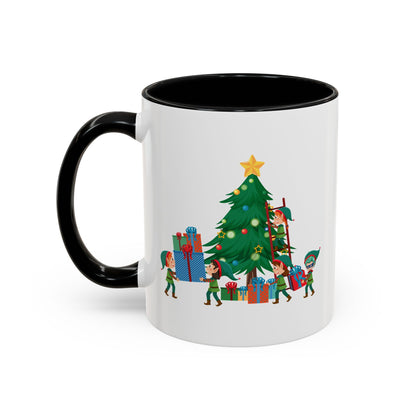 Accent Coffee Mug - Super kiddo putting gifts on christmas tree - [[{"value":"Wonderwear Kid"}]]