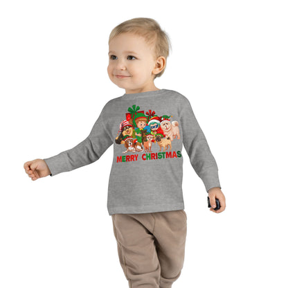 Toddler Long Sleeve Tee - Christmas with super kiddo pet friends with text - [[{"value":"Wonderwear Kid"}]]