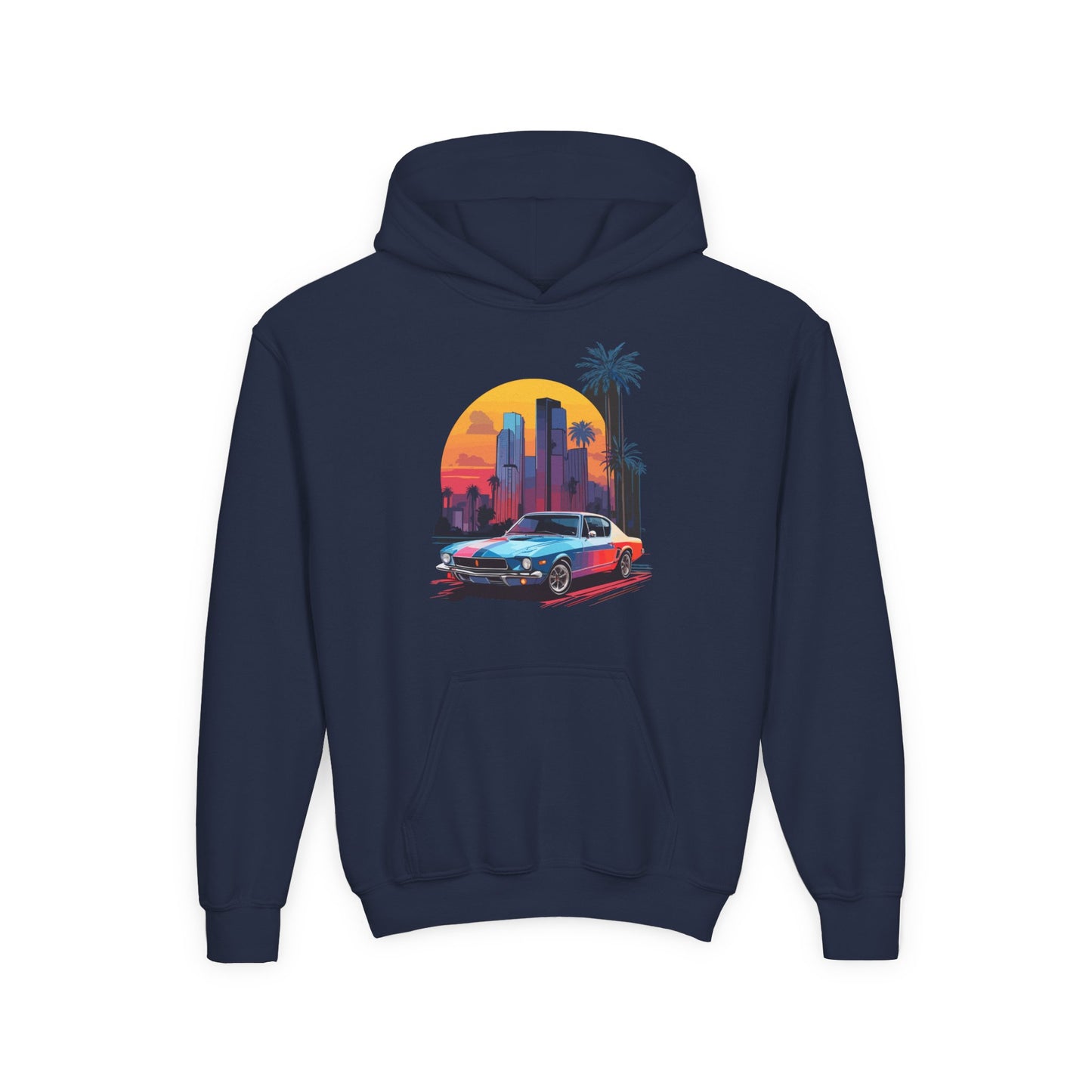 Youth Heavy Blend Hooded Sweatshirt - Vintage Car Sunset