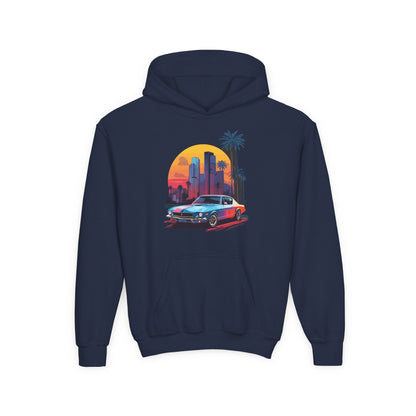 Kids Vintage Car Sunset Hoodie Printify