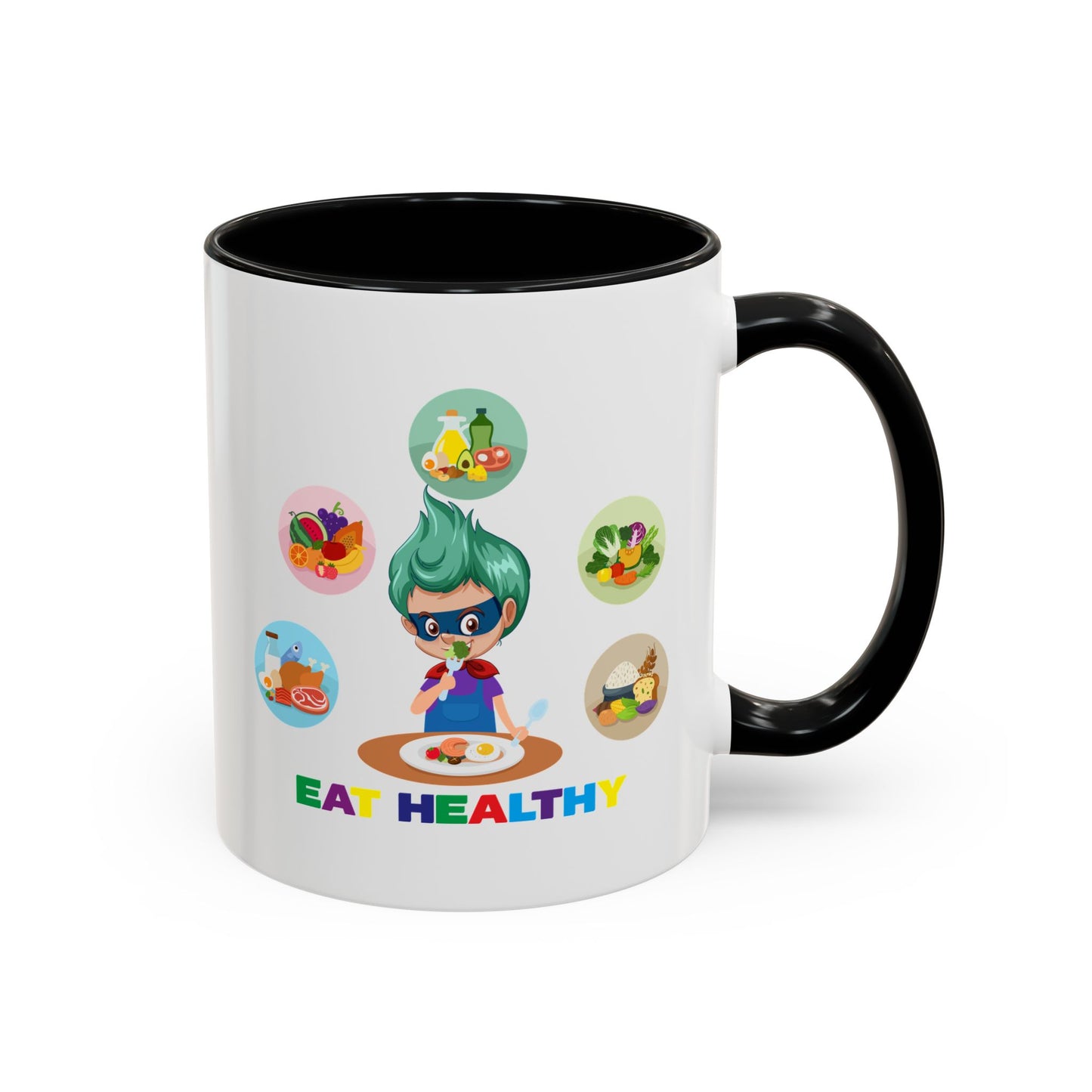 Accent Coffee Mug - Supper kiddo showing healthy food to eat