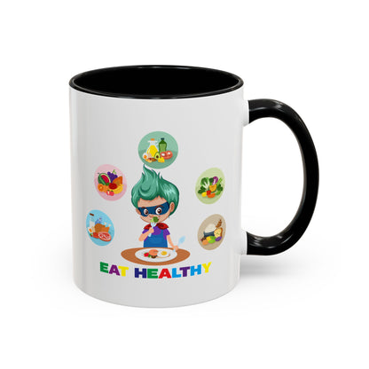 Accent Coffee Mug - Supper kiddo showing healthy food to eat - [[{"value":"Wonderwear Kid"}]]