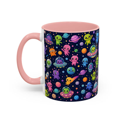 Accent Coffee Mug  (11/15 oz) - Cheerful Cartoon Alien Space