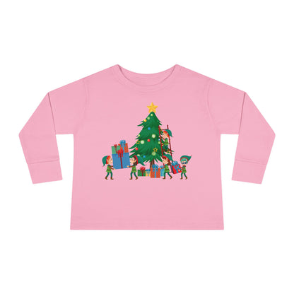 Toddler Long Sleeve Tee - Super kiddo putting gifts on christmas tree - [[{"value":"Wonderwear Kid"}]]
