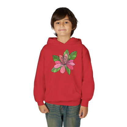 Youth Heavy Blend Hooded Sweatshirt -  Pink flower Printify
