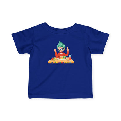 Infant Fine Jersey Tee - Super kiddo eating healthy breafast - [[{"value":"Wonderwear Kid"}]]