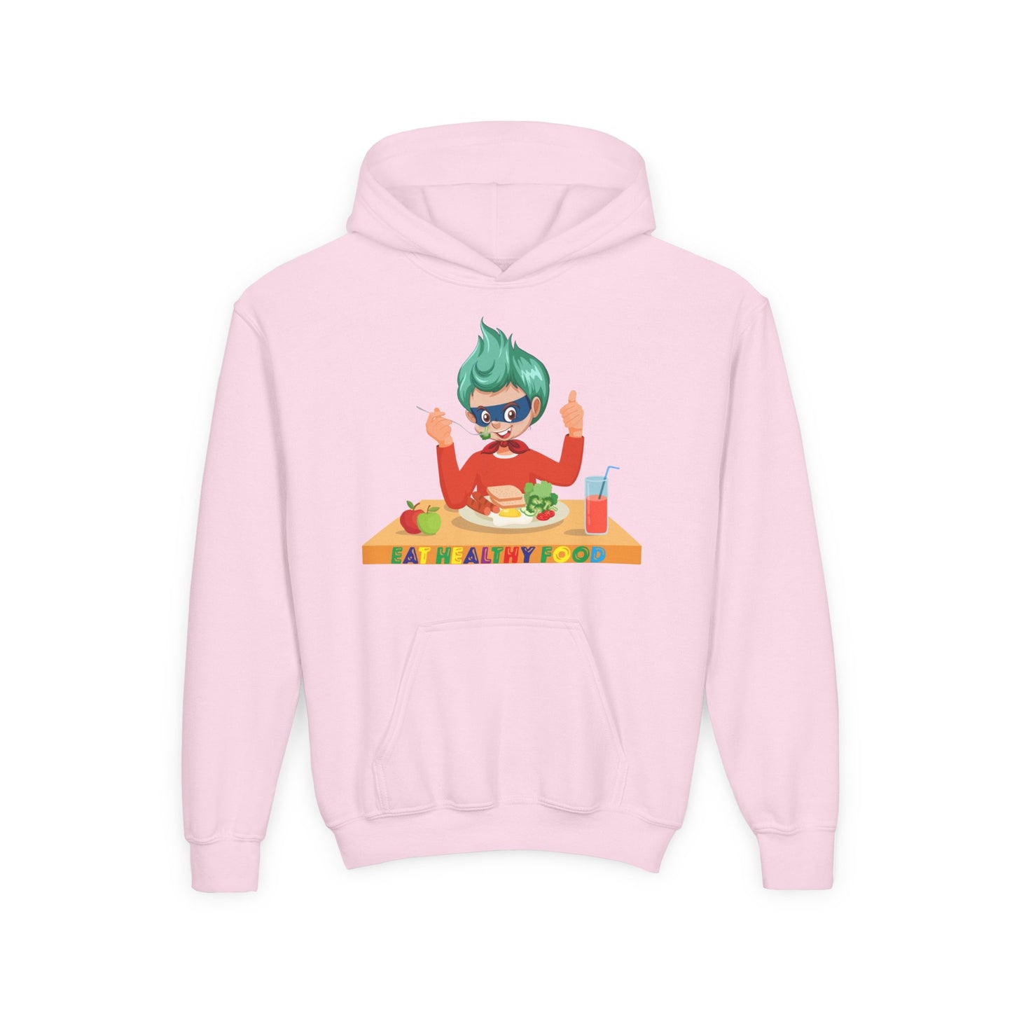 Youth Heavy Blend Hooded Sweatshirt - Super kiddo eating healthy breafast