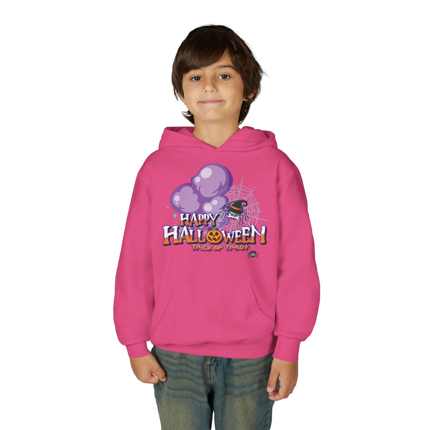 Youth Heavy Blend Hooded Sweatshirt - Happy holloween - spider kiddo