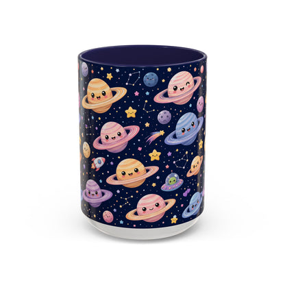 Accent Coffee Mug  (11/15 oz) - Kawaii Saturns in a Starry Space