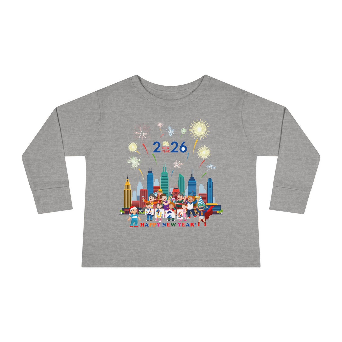 Toddler Long Sleeve Tee - Happy new year with fireworks - [[{"value":"Wonderwear Kid"}]]