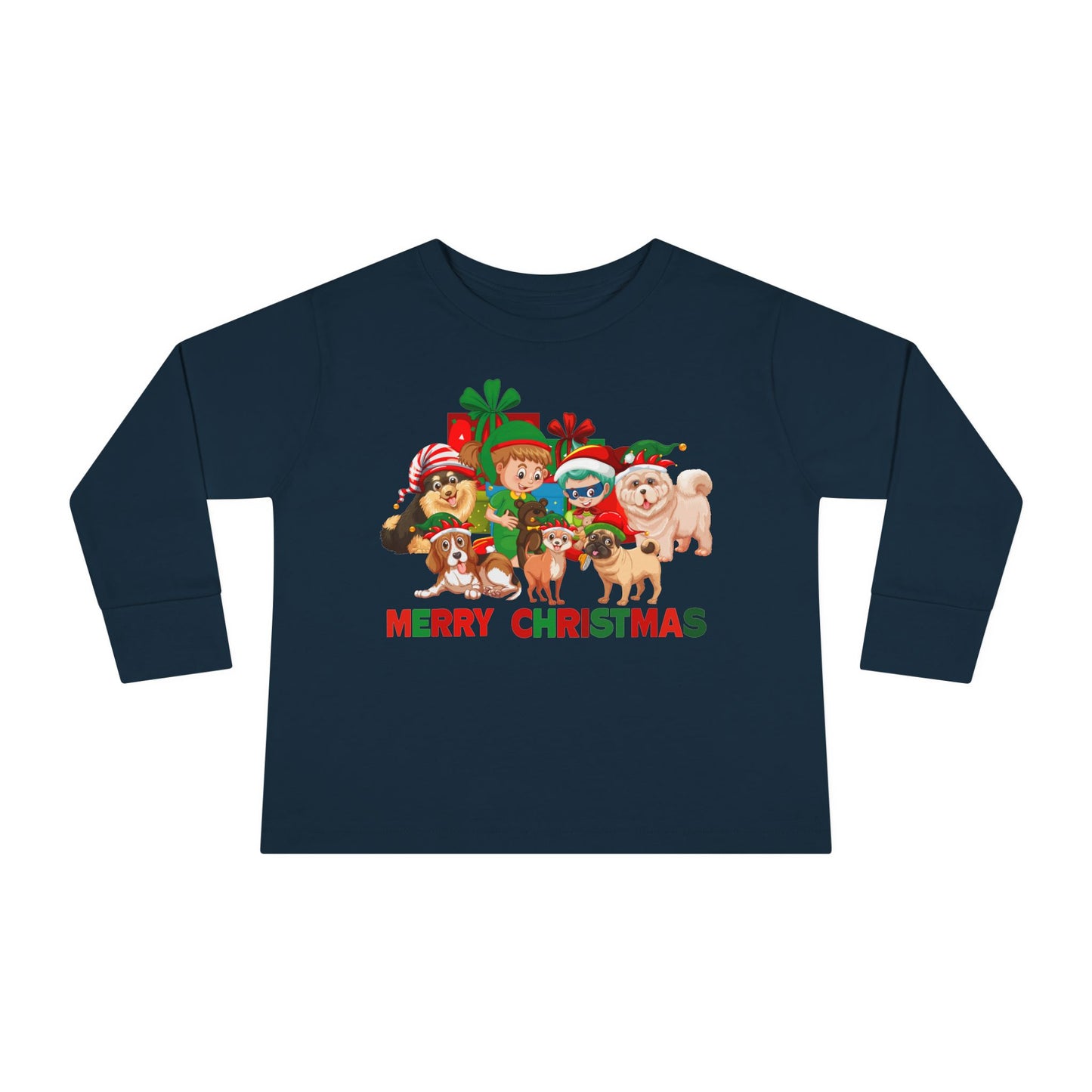 Toddler Long Sleeve Tee - Christmas with super kiddo pet friends with text - [[{"value":"Wonderwear Kid"}]]