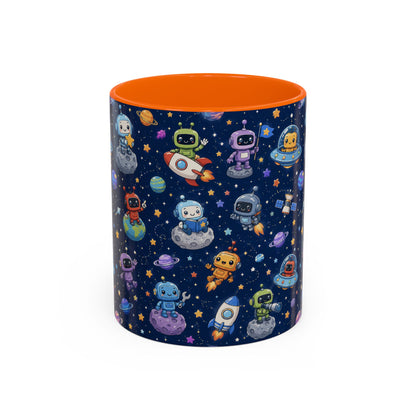Galactic Robots Accent Coffee Mug — Cute Space Astronaut Pattern (11/15 oz)