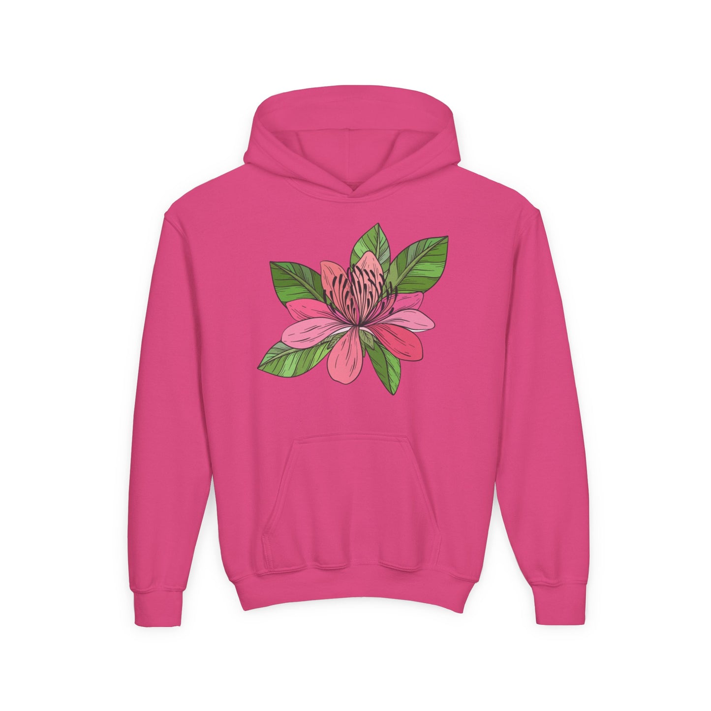 Youth Heavy Blend Hooded Sweatshirt -  Pink flower