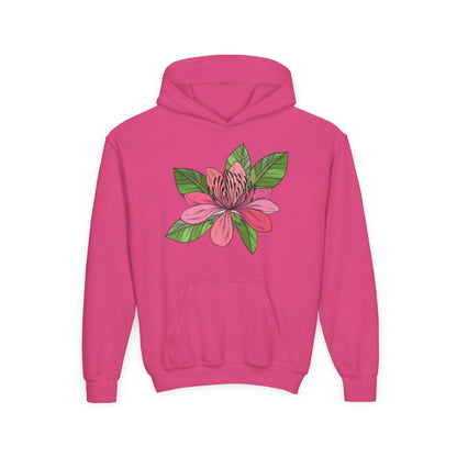 Youth Heavy Blend Hooded Sweatshirt -  Pink flower Printify