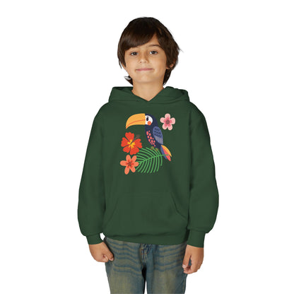 Youth hoodie with vibrant toucan bird design Printify