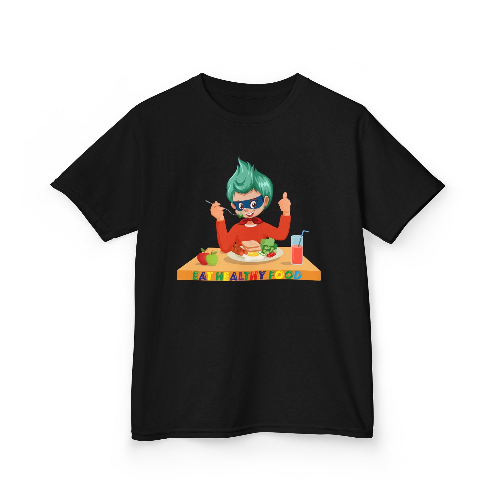 Kids Heavy Cotton™ Tee - Super kiddo eating healthy breafast - [[{"value":"Wonderwear Kid"}]]