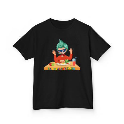 Kids Heavy Cotton™ Tee - Super kiddo eating healthy breafast - [[{"value":"Wonderwear Kid"}]]