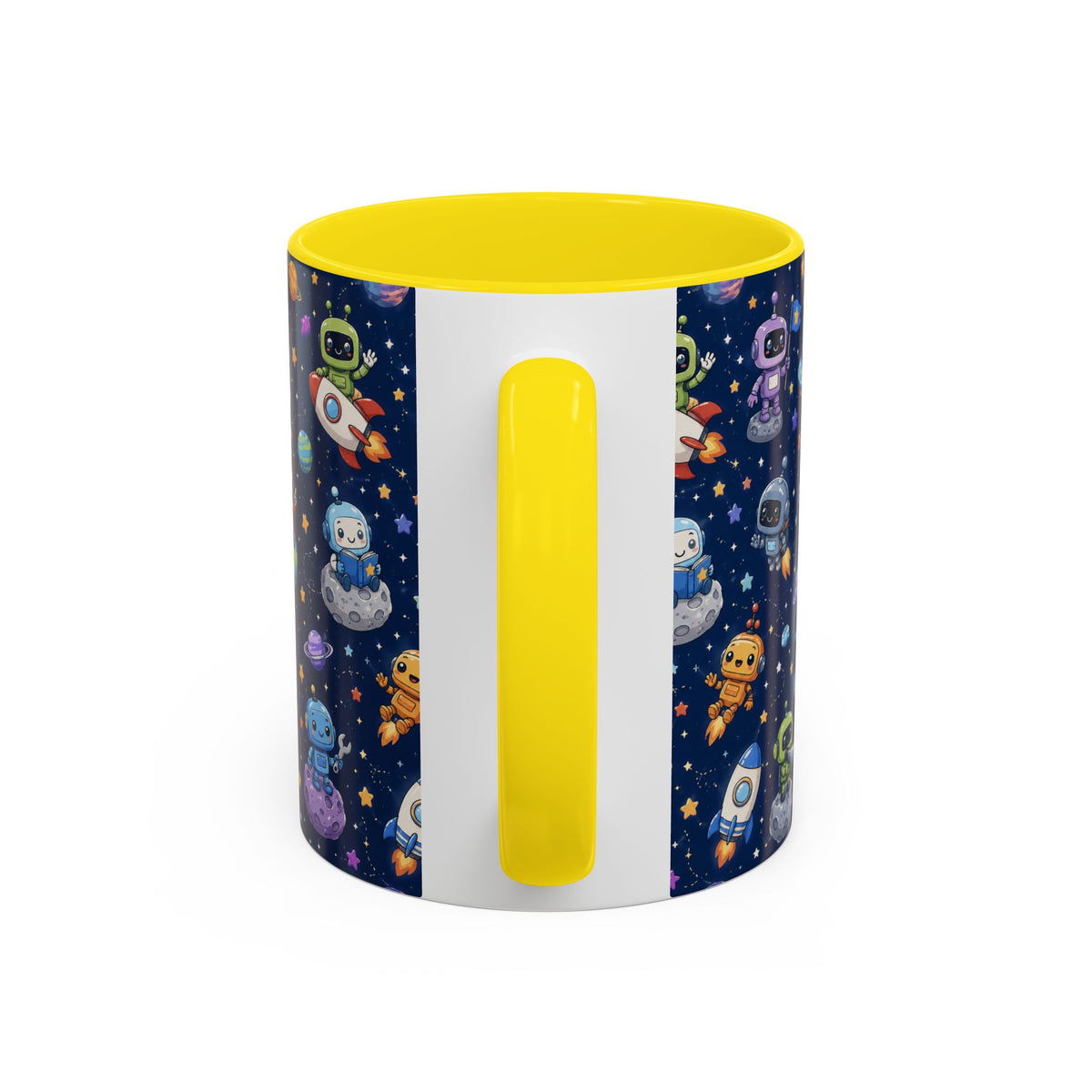 Galactic Robots Accent Coffee Mug — Cute Space Astronaut Pattern (11/15 oz)