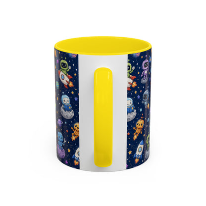Galactic Robots Accent Coffee Mug — Cute Space Astronaut Pattern (11/15 oz)