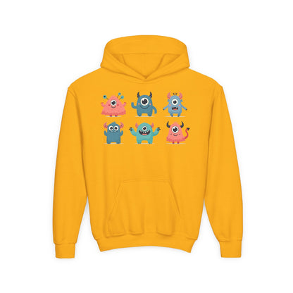 Youth Heavy Blend Hooded Sweatshirt -  Group of cute little monsters Printify