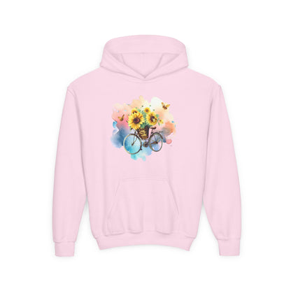Youth Heavy Blend Hooded Sweatshirt - Sunflower Bicycle Printify
