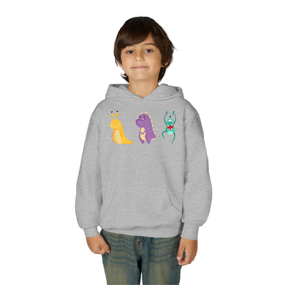 Youth Heavy Blend Hooded Sweatshirt - Colorful monsters Printify