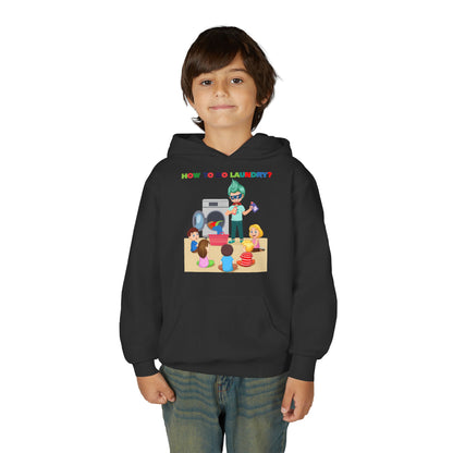 Youth Heavy Blend Hooded Sweatshirt - super kiddo teaching laundry - [[{"value":"Wonderwear Kid"}]]