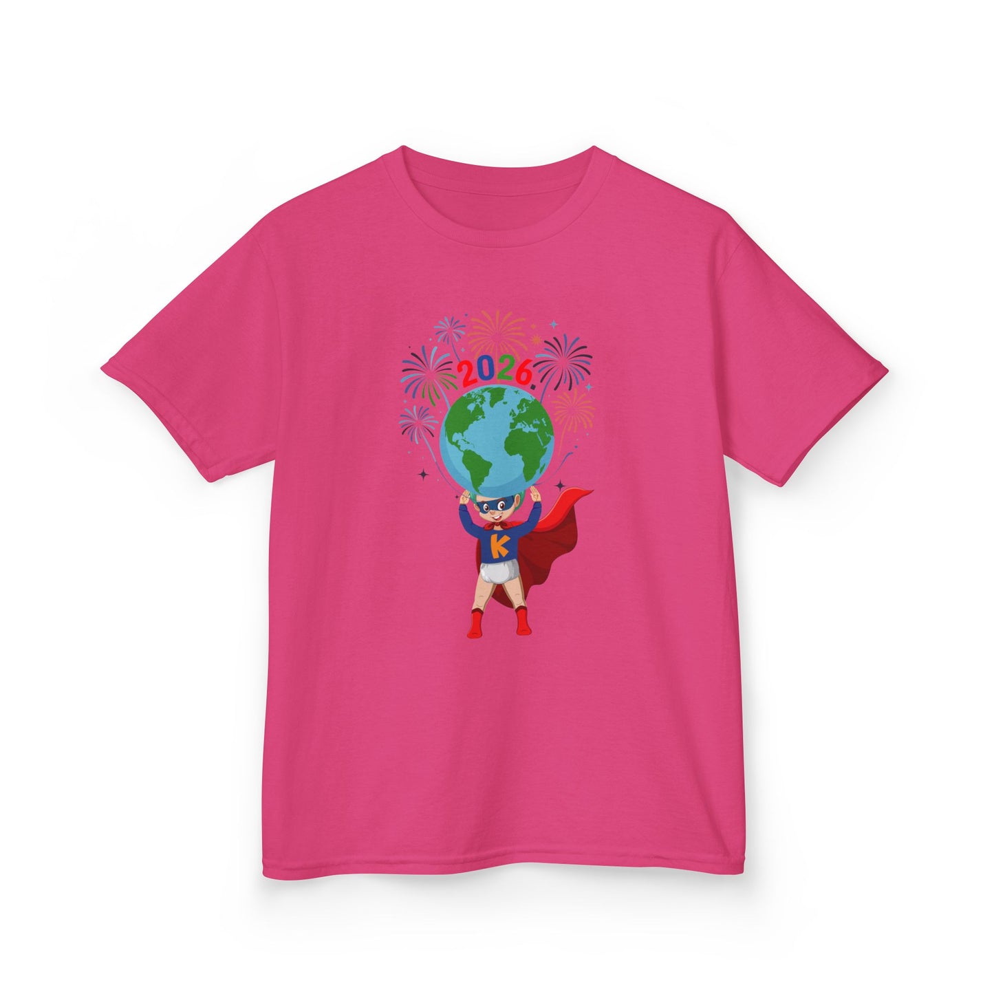 Kids Heavy Cotton™ Tee - Super kiddo holding globe - [[{"value":"Wonderwear Kid"}]]