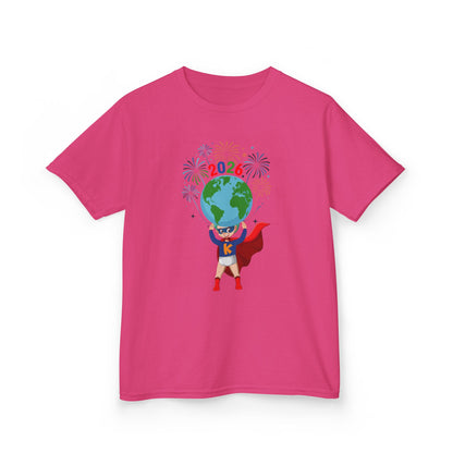 Kids Heavy Cotton™ Tee - Super kiddo holding globe - [[{"value":"Wonderwear Kid"}]]