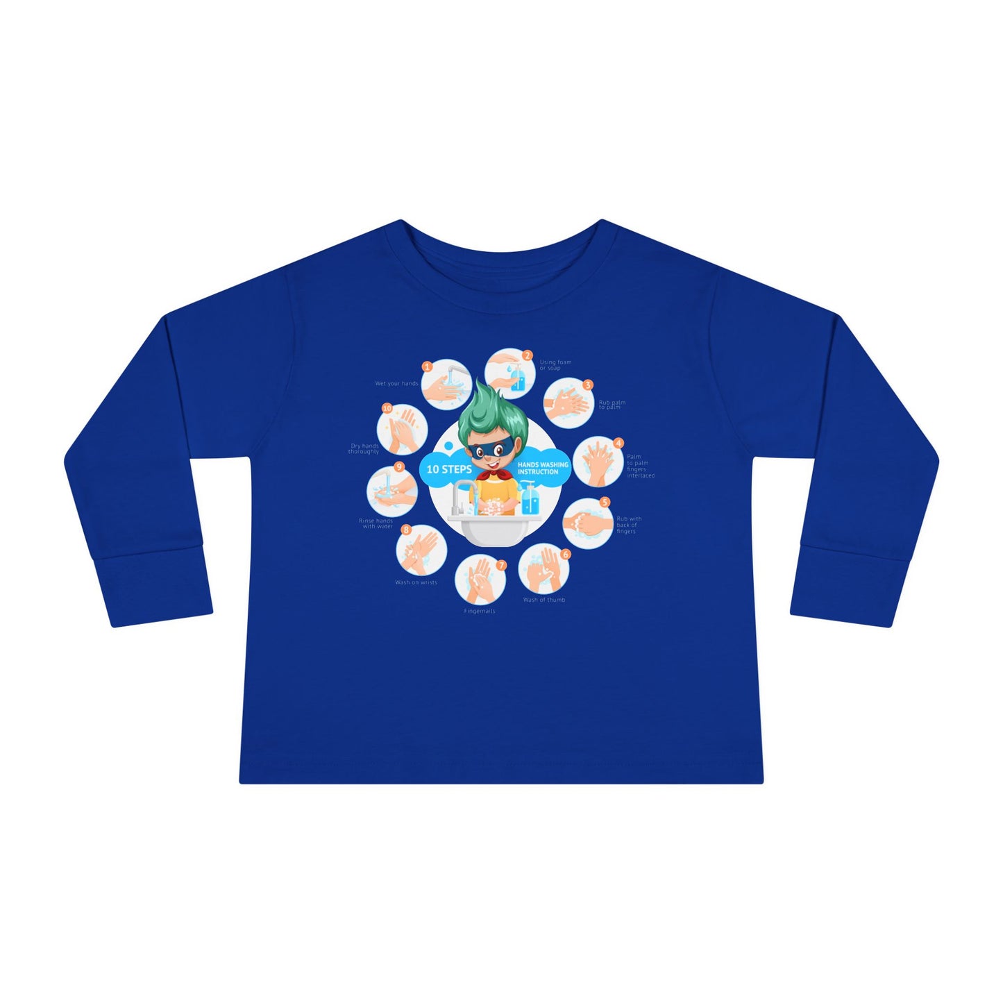 Toddler Long Sleeve Tee - Super kiddo hand washing steps - [[{"value":"Wonderwear Kid"}]]