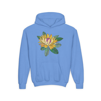 Youth Heavy Blend Hooded Sweatshirt -  Yellow flower Printify