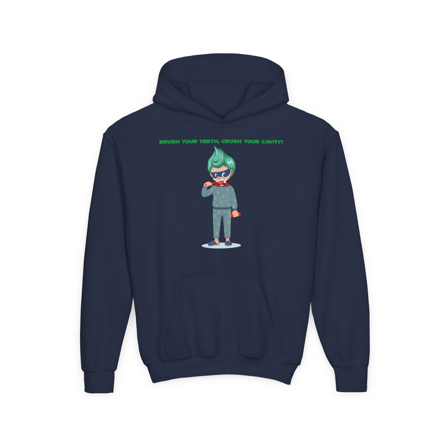 Youth Heavy Blend Hooded Sweatshirt - Super kiddo brushing teeth