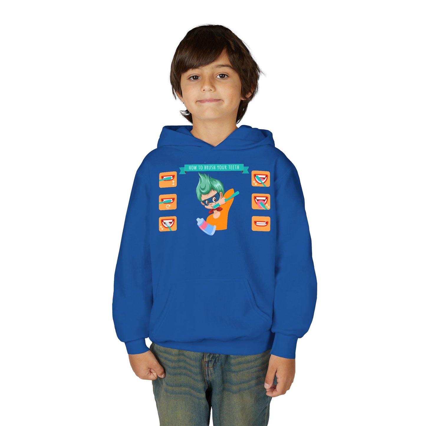 Youth Heavy Blend Hooded Sweatshirt - Super kiddo how to brush teeth