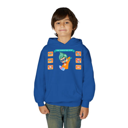 Youth Heavy Blend Hooded Sweatshirt - Super kiddo how to brush teeth - [[{"value":"Wonderwear Kid"}]]