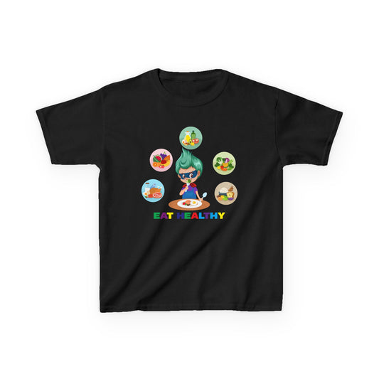 Kids Heavy Cotton™ Tee - Supper kiddo showing healthy food to eat - [[{"value":"Wonderwear Kid"}]]