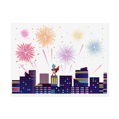 Rolled Posters - Super kiddo with fireworks - [[{"value":"Wonderwear Kid"}]]