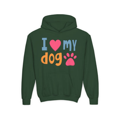 Youth Heavy Blend Hooded Sweatshirt - I love my dog Printify
