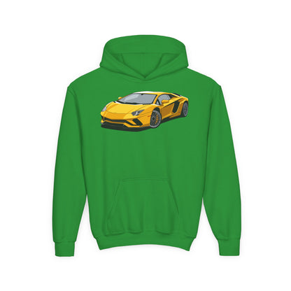 Youth Heavy Blend Hooded Sweatshirt - Yellow super car Printify