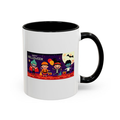 Accent Coffee Mug - Super kiddo with friends on holloween - [[{"value":"Wonderwear Kid"}]]