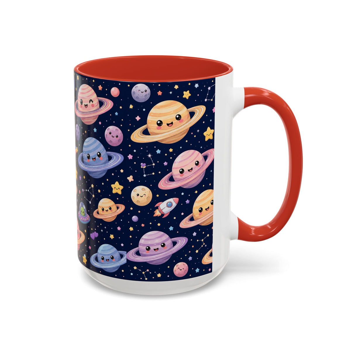 Accent Coffee Mug  (11/15 oz) - Kawaii Saturns in a Starry Space
