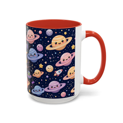 Accent Coffee Mug  (11/15 oz) - Kawaii Saturns in a Starry Space
