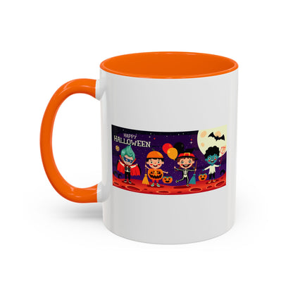 Accent Coffee Mug - Super kiddo with friends on holloween - [[{"value":"Wonderwear Kid"}]]