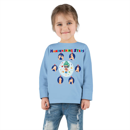 Toddler Long Sleeve Tee - Super kiddo how to wash hand properly - [[{"value":"Wonderwear Kid"}]]