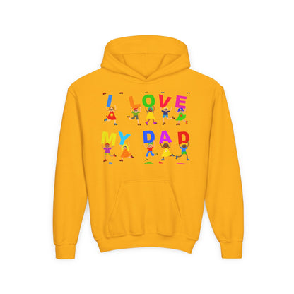 Youth Heavy Blend Hooded Sweatshirt - Kids showing i love my Dad Printify