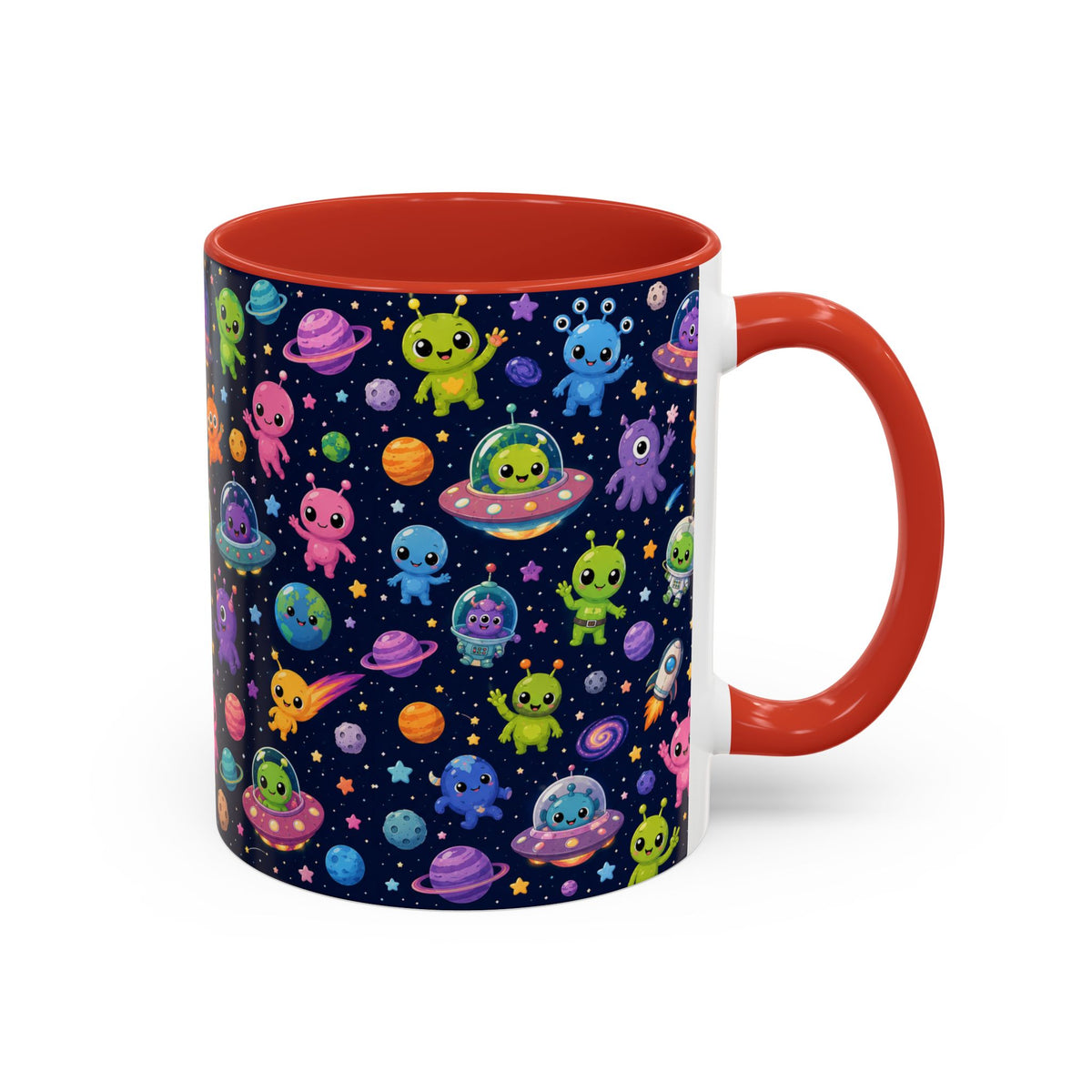 Accent Coffee Mug  (11/15 oz) - Cheerful Cartoon Alien Space