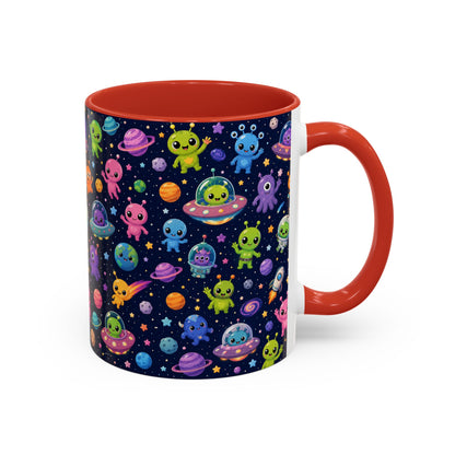 Accent Coffee Mug  (11/15 oz) - Cheerful Cartoon Alien Space