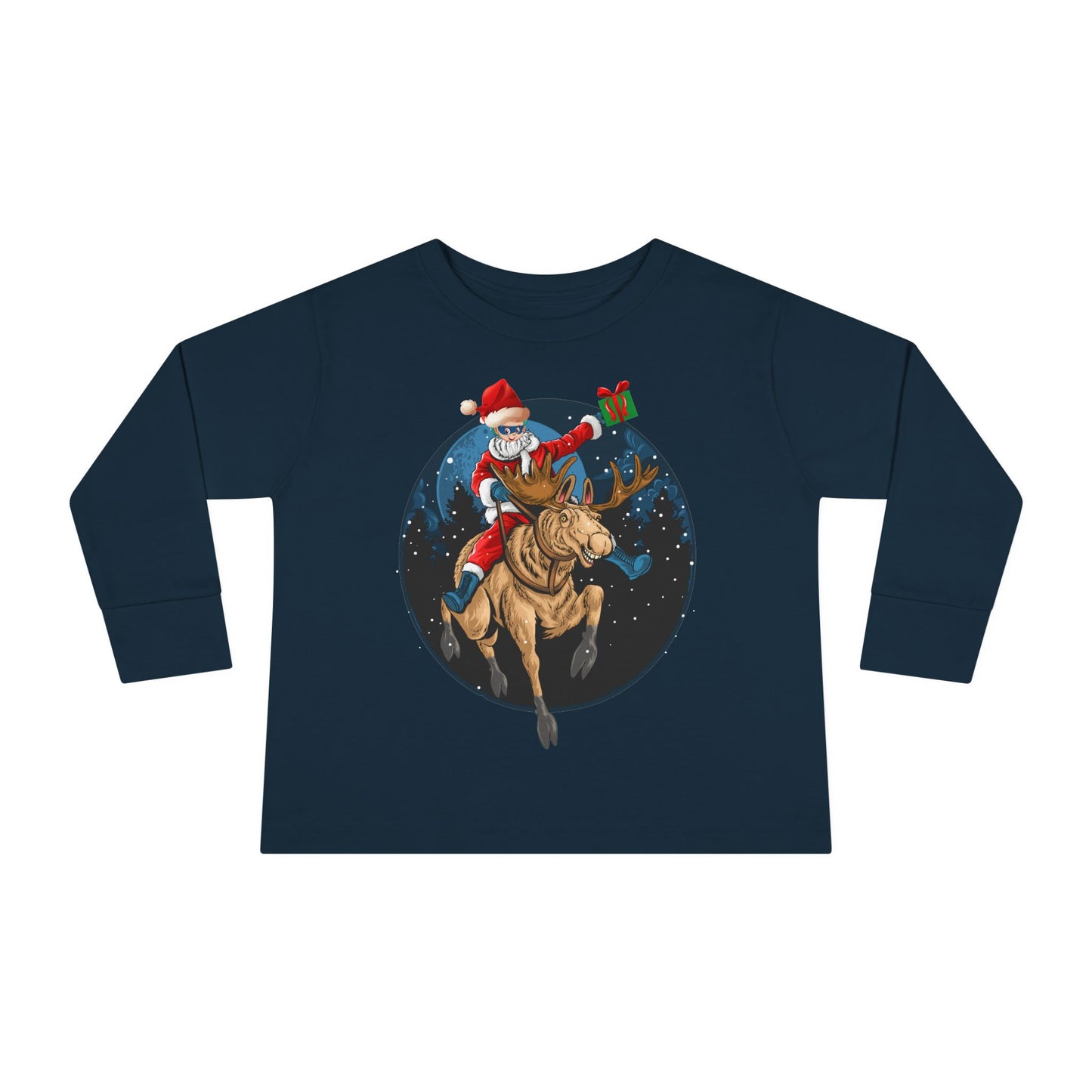Toddler Long Sleeve Tee - Super kiddo riding a reindeer - [[{"value":"Wonderwear Kid"}]]