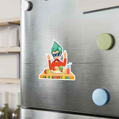 Halloween Kiss-Cut Vinyl Decals – Super kiddo eating healthy breafast - [[{"value":"Wonderwear Kid"}]]